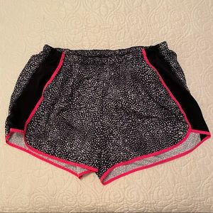Champion Running Shorts Size Large. Black white and pink design